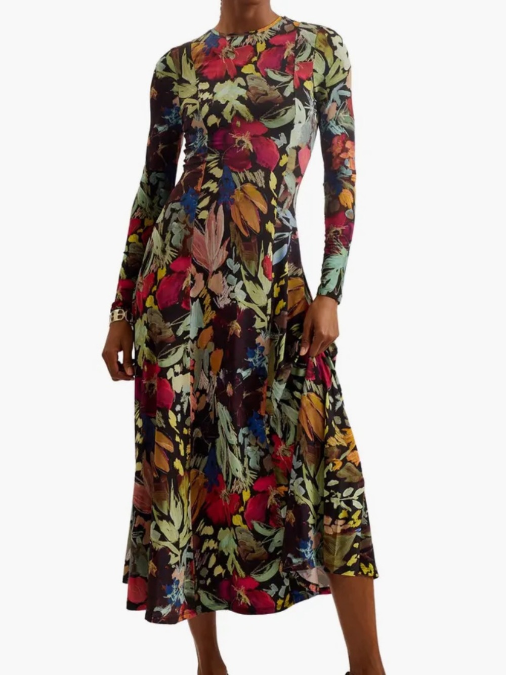 Like New Ted Baker Floral Long-Sleeve Midi Dress in Multi Size 3